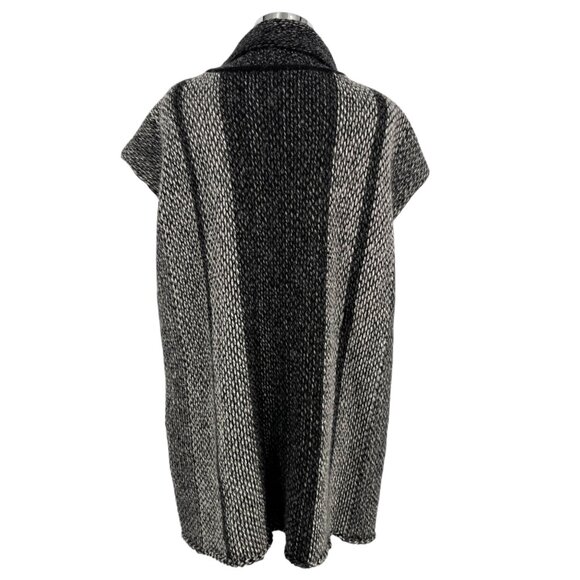 Kuna Striped Baby Alpaca Poncho Sweater With Cowl Neck Black Gray One Size - Picture 7 of 11